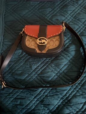 Coach Crossbody Saddle Bag in Red orange Brown & Black